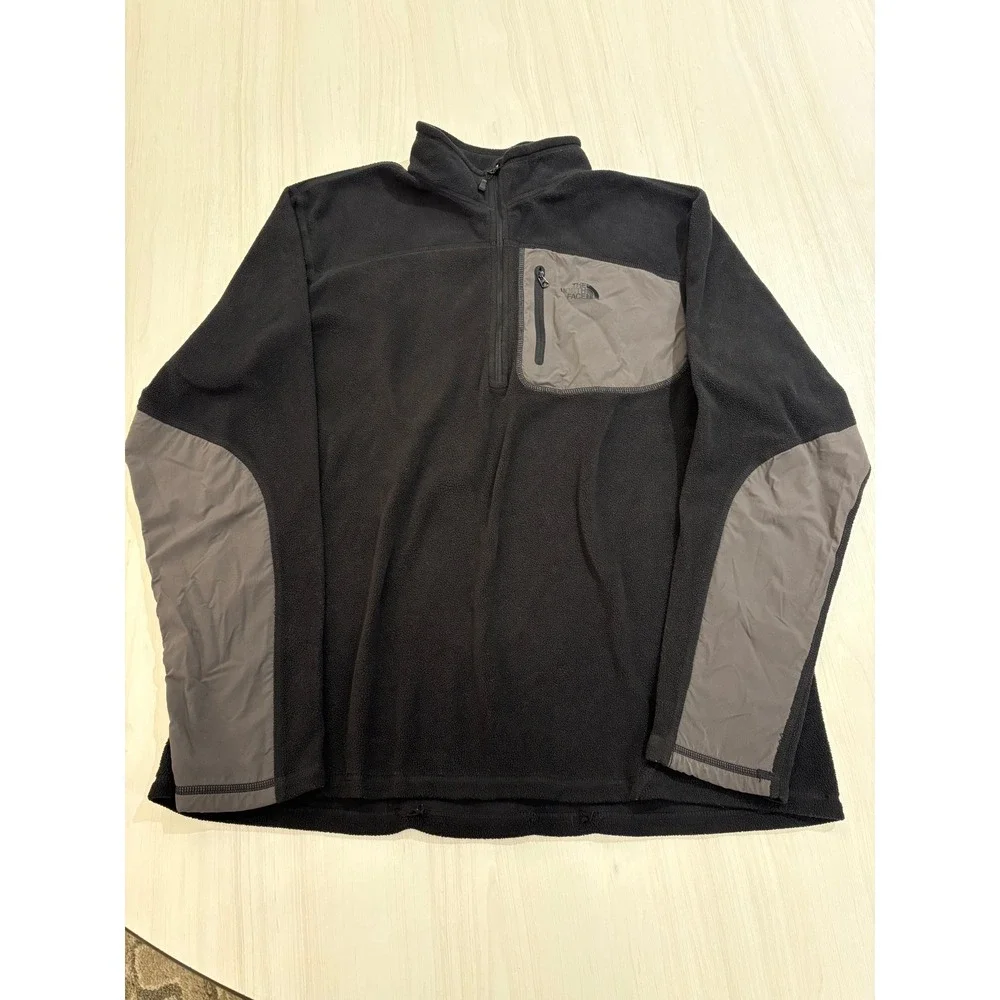 The North Face 1/4 Zip Fleece Pullover Black Gray Men's Large Outdoor Jacket
